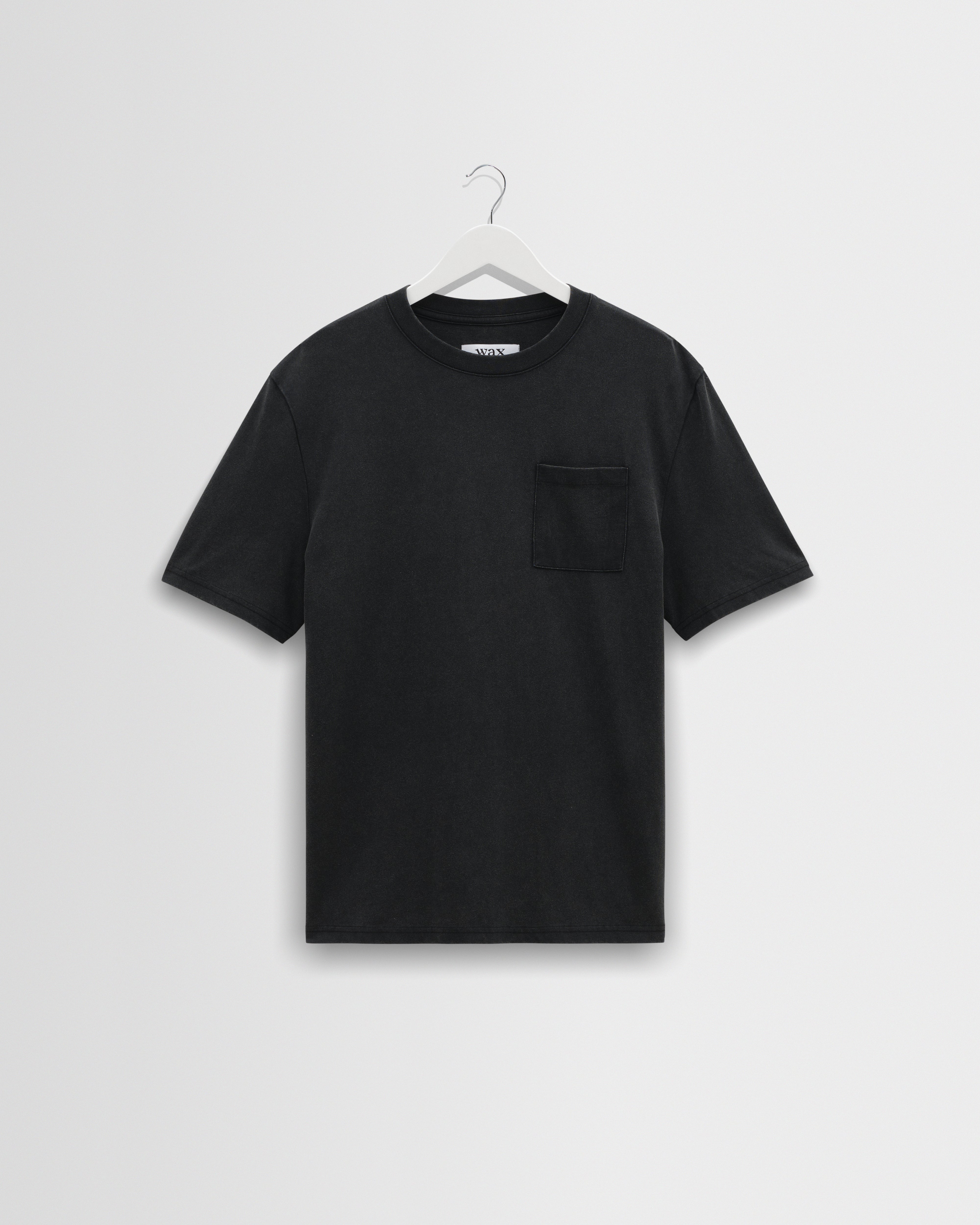 Men's Washed Black Compact Cotton Pocket T-Shirt | Wax London