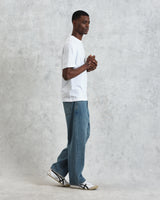 wax london men's Dean - White Embroidered Logo Organic Cotton T-Shirt