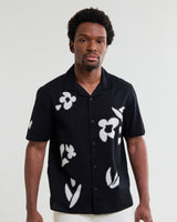 wax london men's Didcot - Black And Beige Abstract Applique Short-Sleeve Shirt