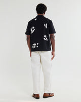 wax london men's Didcot - Black And Beige Abstract Applique Short-Sleeve Shirt
