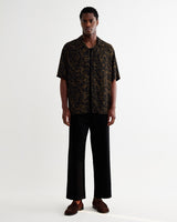 wax london men's Didcot - Black And Brown Floral Viscose Short-Sleeve Shirt