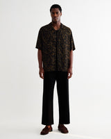 wax london men's Didcot - Black And Brown Floral Viscose Short-Sleeve Shirt