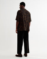 wax london men's Didcot - Black And Brown Floral Viscose Short-Sleeve Shirt