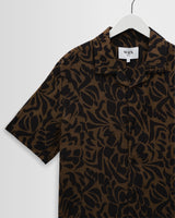 wax london men's Didcot - Black And Brown Floral Viscose Short-Sleeve Shirt