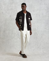 wax london men's Didcot - Black And Ecru Abstract Applique Short-Sleeve Shirt