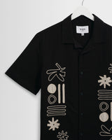 wax london men's Didcot - Black And Ecru Abstract Applique Short-Sleeve Shirt