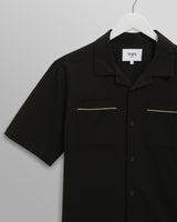 wax london men's Didcot - Black And Multicolour Appliqué Short-Sleeve Shirt