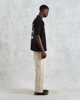wax london men's Didcot - Black And Multicolour Appliqué Short-Sleeve Shirt