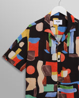 wax london men's Didcot - Black And Multicolour Pablo Short-Sleeve Shirt