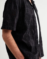 wax london men's Didcot - Black Corded Lace Short-Sleeve Shirt