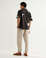 wax london men's Didcot - Black Doodle Applique Short-Sleeve Shirt