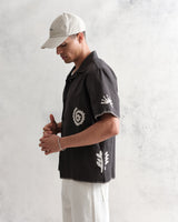 wax london men's Didcot - Black Doodle Appliqué Short-Sleeve Shirt