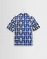 wax london men's Didcot - Blue And Ecru Corded Lace Short-Sleeve Shirt