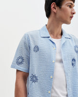 Didcot - Blue And Ecru Doodle Seersucker Short-Sleeve Shirt