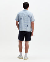 Didcot - Blue And Ecru Doodle Seersucker Short-Sleeve Shirt