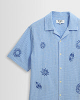 Didcot - Blue And Ecru Doodle Seersucker Short-Sleeve Shirt