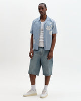 Didcot - Blue And Ecru Floral Applique Short-Sleeve Shirt