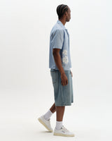 Didcot - Blue And Ecru Floral Applique Short-Sleeve Shirt