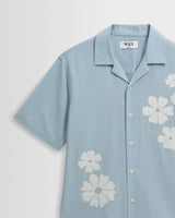 Didcot - Blue And Ecru Floral Applique Short-Sleeve Shirt