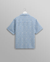 wax london men's Didcot - Blue And Ecru Geo Dobby Short-Sleeve Shirt