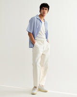 wax london men's Didcot - Blue And Ecru Seersucker Stripe Short-Sleeve Shirt