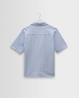 wax london men's Didcot - Blue And Ecru Seersucker Stripe Short-Sleeve Shirt
