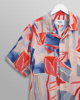 wax london men's Didcot - Blue And Pink Abstract Short-Sleeve Shirt