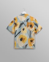 wax london men's Didcot - Blue And Yellow Abstract Poppy Short-Sleeve Shirt