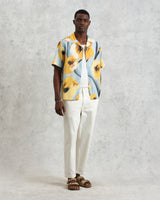 wax london men's Didcot - Blue And Yellow Abstract Poppy Short-Sleeve Shirt