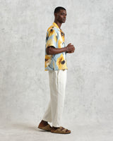 wax london men's Didcot - Blue And Yellow Abstract Poppy Short-Sleeve Shirt