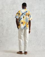 wax london men's Didcot - Blue And Yellow Abstract Poppy Short-Sleeve Shirt