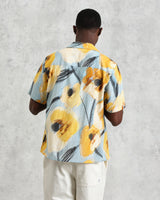 wax london men's Didcot - Blue And Yellow Abstract Poppy Short-Sleeve Shirt