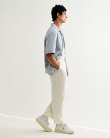 wax london men's Didcot - Blue Double-Weave Seersucker Short-Sleeve Shirt