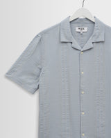 wax london men's Didcot - Blue Double-Weave Seersucker Short-Sleeve Shirt