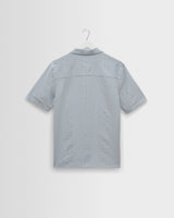 wax london men's Didcot - Blue Double-Weave Seersucker Short-Sleeve Shirt