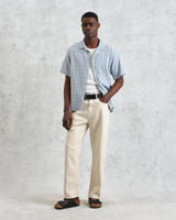 wax london men's Didcot - Blue Open Weave Cotton Short-Sleeve Shirt