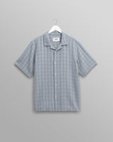 wax london men's Didcot - Blue Open Weave Cotton Short-Sleeve Shirt