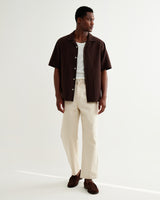 wax london men's Didcot - Brown Double-Weave Seersucker Short-Sleeve Shirt