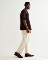 wax london men's Didcot - Brown Double-Weave Seersucker Short-Sleeve Shirt