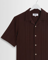 wax london men's Didcot - Brown Double-Weave Seersucker Short-Sleeve Shirt