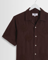 wax london men's Didcot - Brown Flower Embroidered Short-Sleeve Shirt