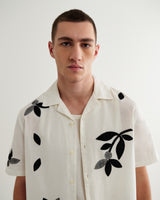 wax london men's Didcot - Ecru And Black Bloom Applique Short-Sleeve Shirt