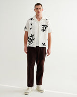 wax london men's Didcot - Ecru And Black Bloom Applique Short-Sleeve Shirt