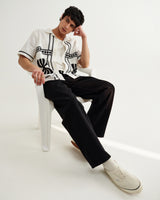 wax london men's Didcot - Ecru And Black Border Applique Short-Sleeve Shirt