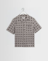 wax london men's Didcot - Ecru And Black Tile Print Short-Sleeve Shirt