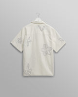 wax london men's Didcot - Ecru Floral Embroidered Short-Sleeve Shirt