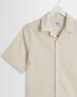 wax london men's Didcot - Ecru And Blue Seersucker Stripe Short-Sleeve Shirt