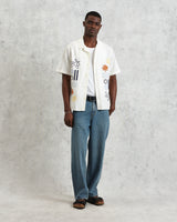 wax london men's Didcot - Ecru And Multicolour Abstract Appliqué Short-Sleeve Shirt