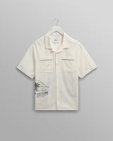 wax london men's Didcot - Ecru And Multicolour Embroidered Short-Sleeve Shirt