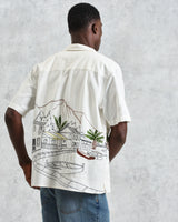 wax london men's Didcot - Ecru And Multicolour Embroidered Short-Sleeve Shirt